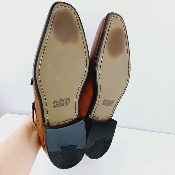 Johnston & Murphy SZ 10M Archer Double Buckle Monk Shoe Cognac Leather NEW